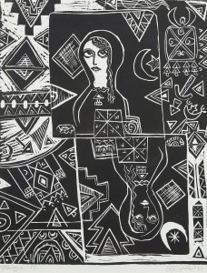 Lino-cut by Thuraya Al Baqsami