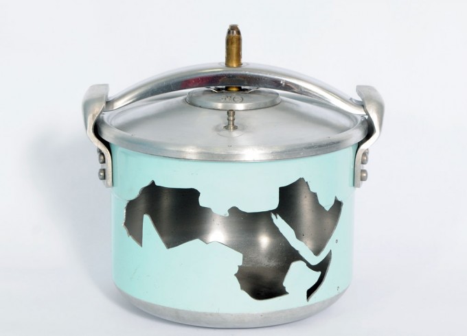 Batoul S’himi, Morocco, b. 1974 / Monde Arabe Sous Pression, 2013, aluminium pressure cooker, 30 x 30 cm