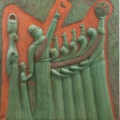 Ceramic mounted to wood, 56 x 82 x 5 cm, 1990